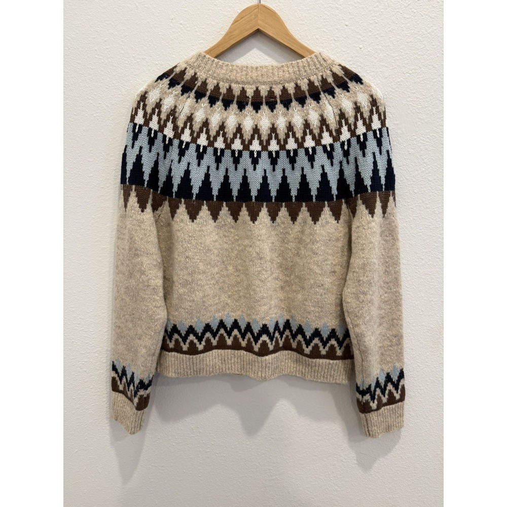 Lucky Brand Neutral Fair Isle Cardigan Wool Blend Soft Thick Cozy Winter Small - Picture 2 of 4